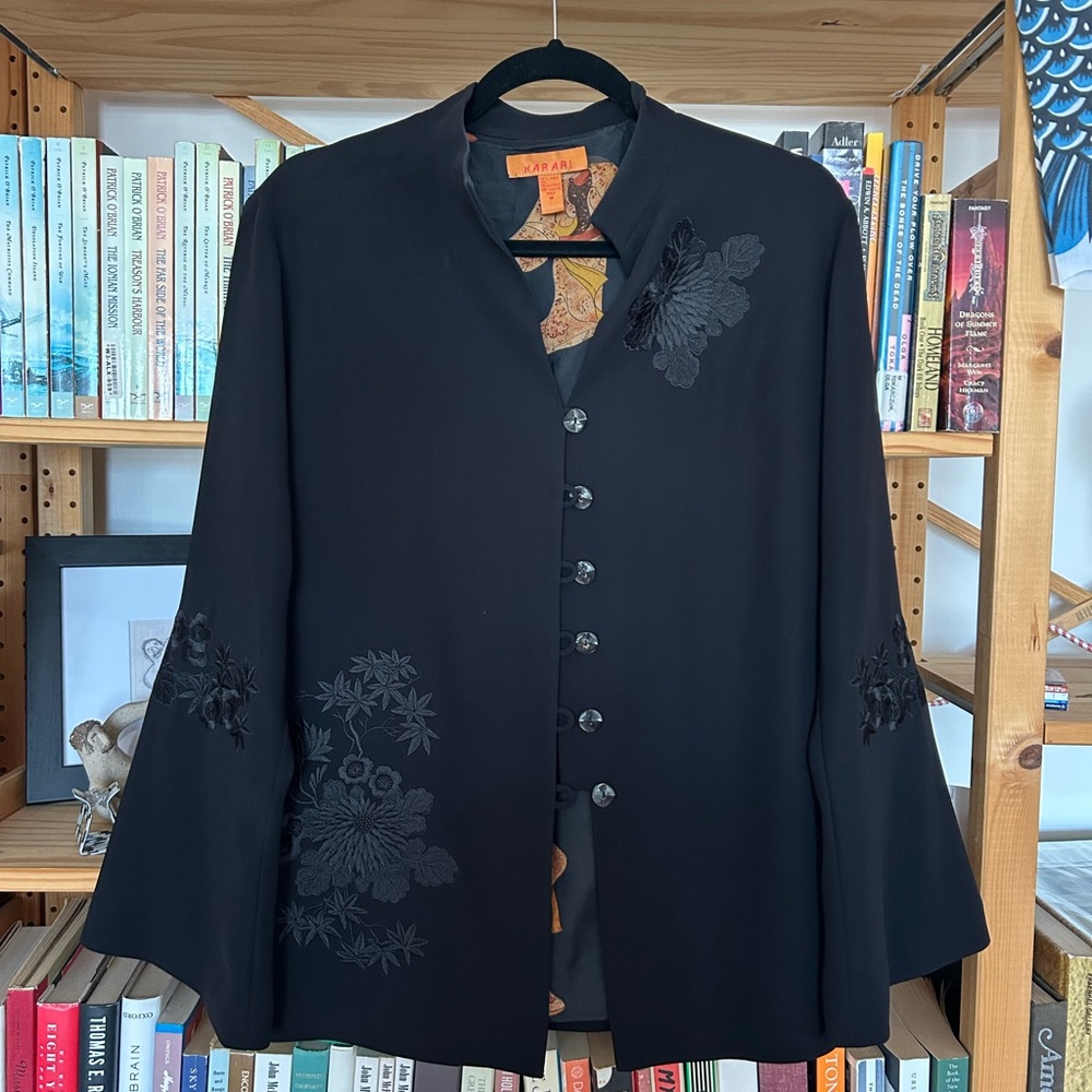 HARARI Black Embroidered Button-Up Jacket